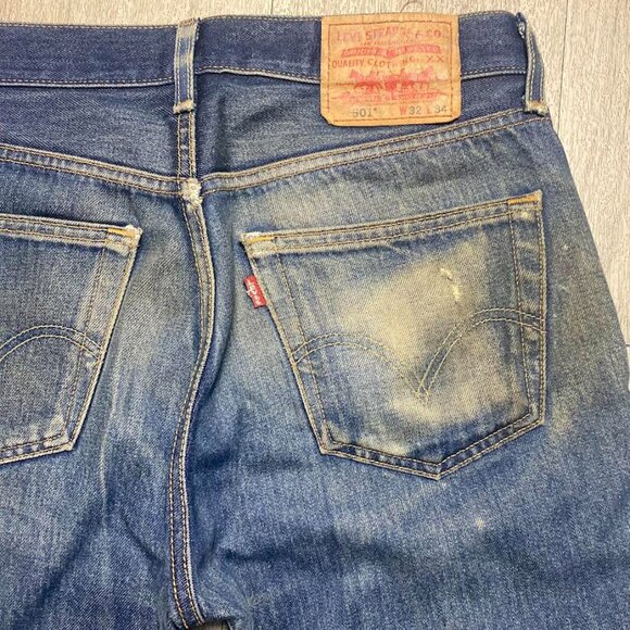Men’s LEVI DENIM 501 STF Jeans 32x34 Straight Fit Distressed Vintage PRE OWNED - Picture 8 of 13